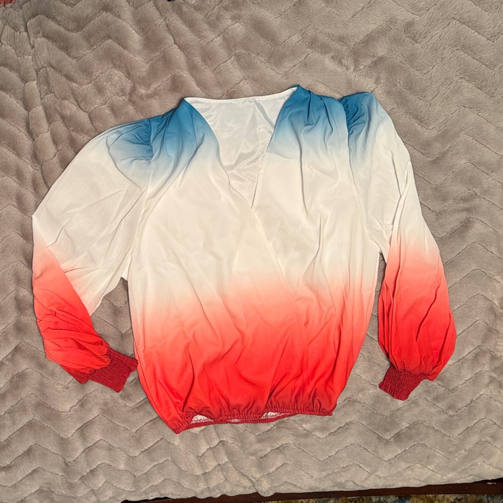 Red White and Blue Ombre Long Sleeve Top